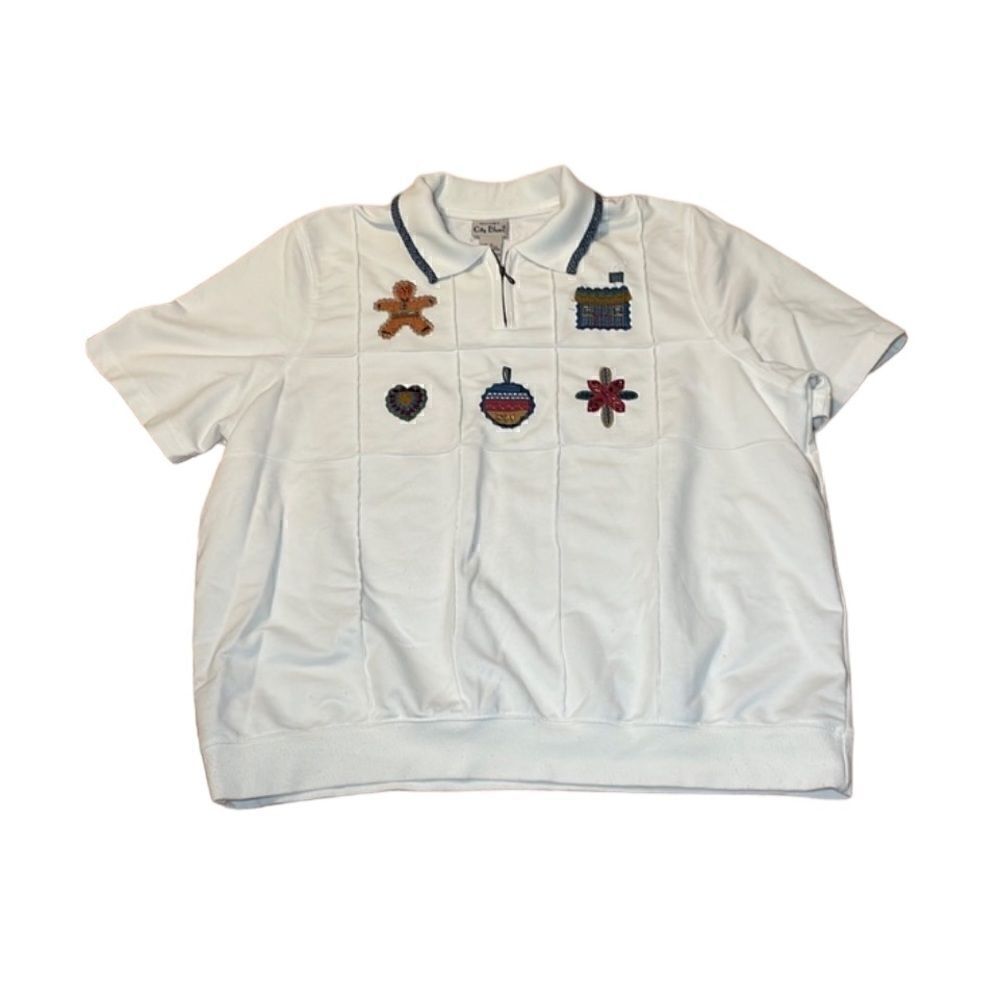 Vintage Koret Christmas Shirt, grandma pullover, white, gingerbread man, 1X, XL